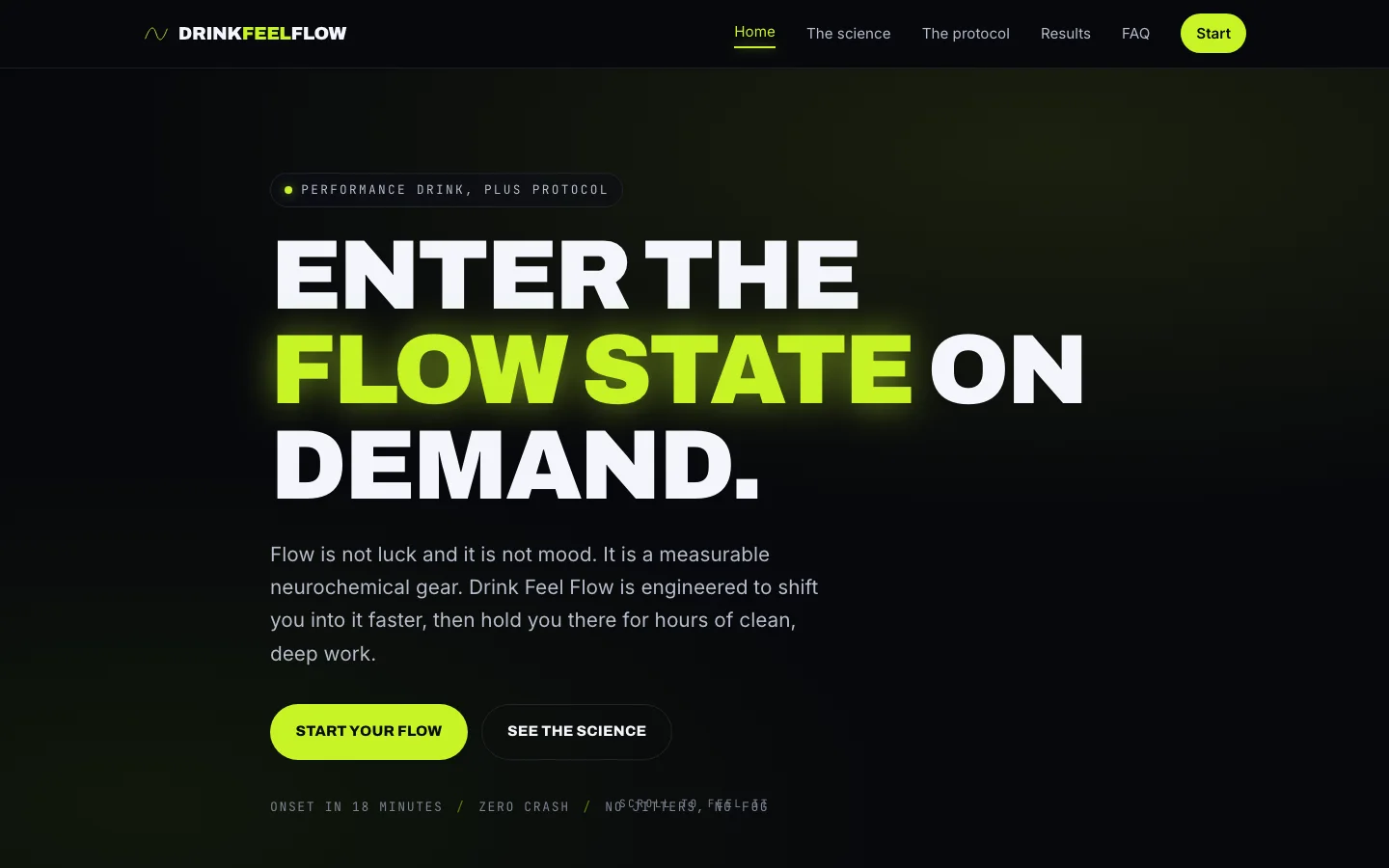Drink Feel Flow — Flow homepage screenshot